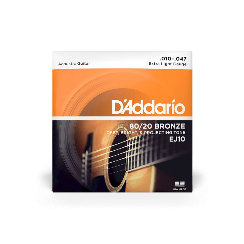 Exelente jogo de cordas macias e confortável  EJ10 10-47 Acoustic Guitar Strings 80/20 Bronze  Deep Bright Projecting Tone Extra Light