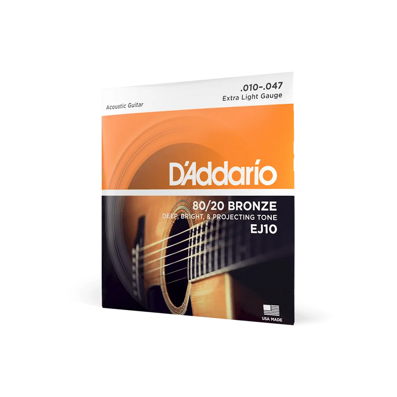 Exelente jogo de cordas macias e confortável  EJ10 10-47 Acoustic Guitar Strings 80/20 Bronze  Deep Bright Projecting Tone Extra Light